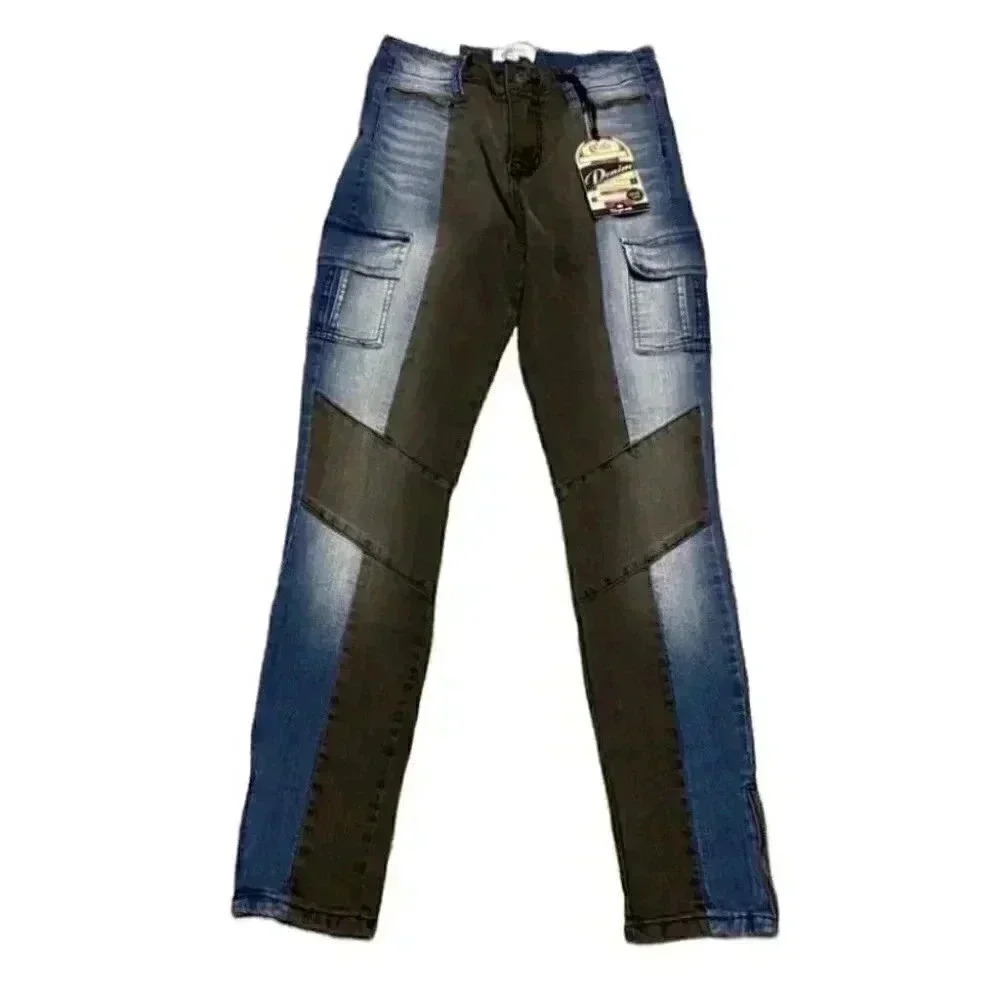 Cello Vintage Wash Two Tone Cargo Skinny Jeans